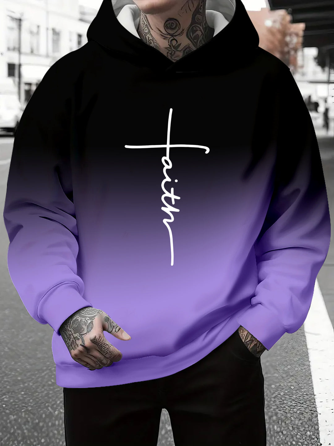 Men's hoodie with a subtle gradient of colors and an inspiring inscription Amarae