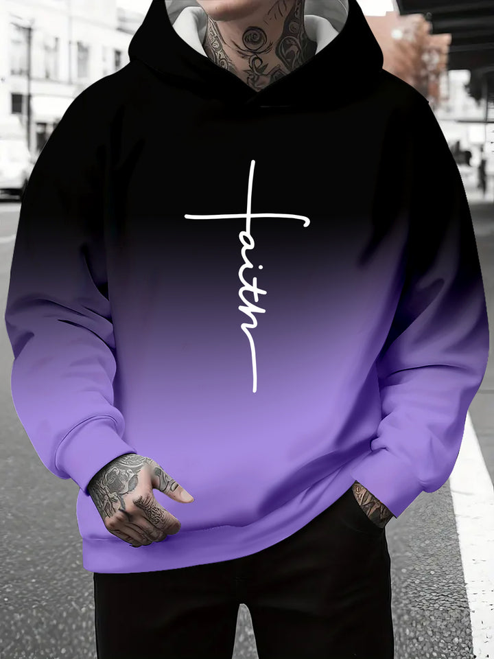 Men's hoodie with a subtle gradient of colors and an inspiring inscription Amarae