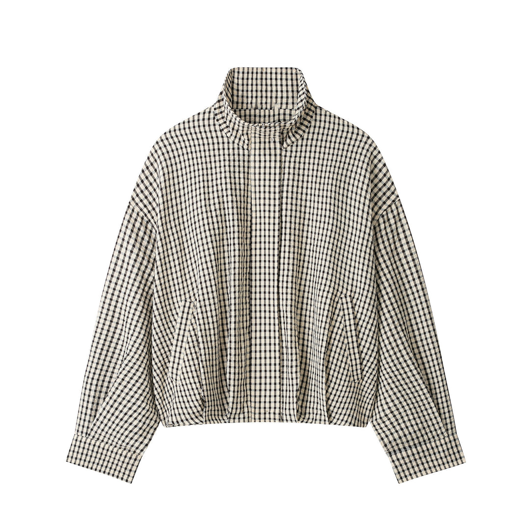 Women's checked overshirt with stand-up collar and boxy cropped silhouette Amarae