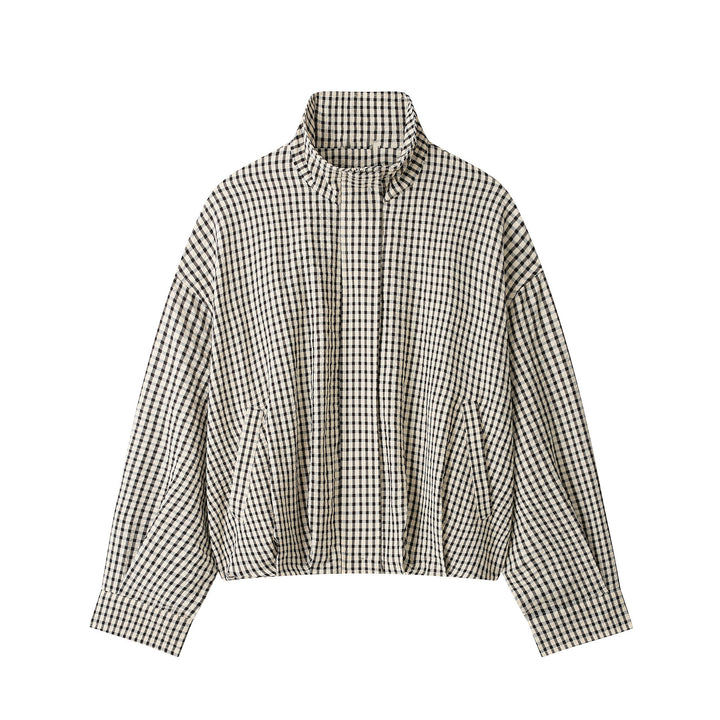 Women's checked overshirt with stand-up collar and boxy cropped silhouette Amarae