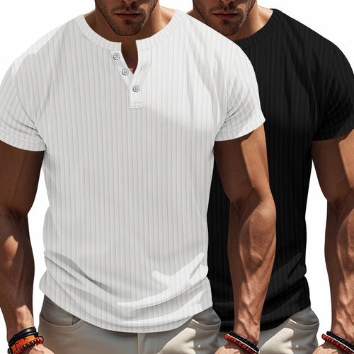 Amarae Short Sleeve Henley Shirt for Men with Structured Ribbed Look