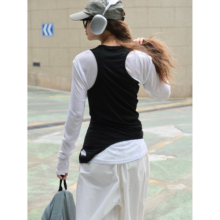 Women Asymmetrical Layering Top with Extended Hem Amarae