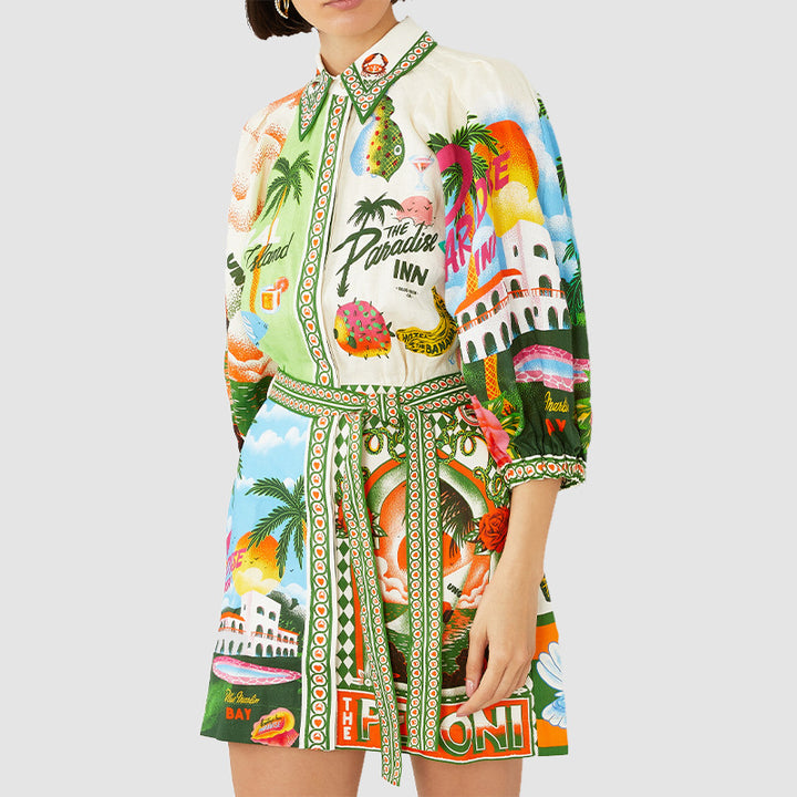 Robe chemise pour femmes avec motif tropical coloré et ceinture à la taille Chic & Stil