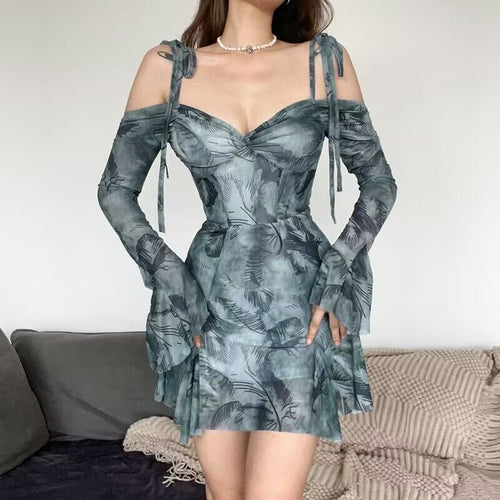 Women's mini dress with off-the-shoulder sleeves and floral pattern Amarae