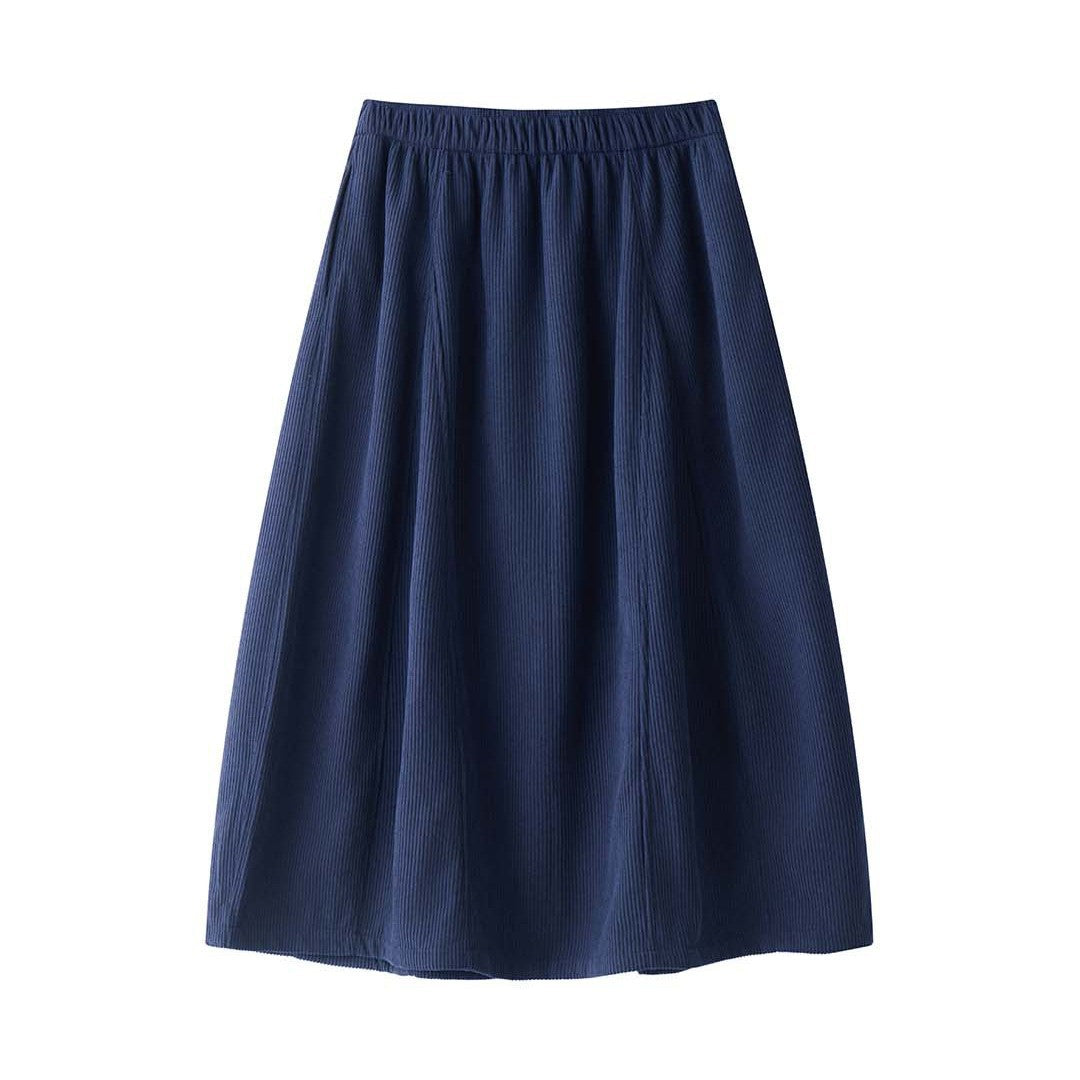 Women's Long Cord Skirt with High Elastic Waist and A-Line Silhouette Amarae
