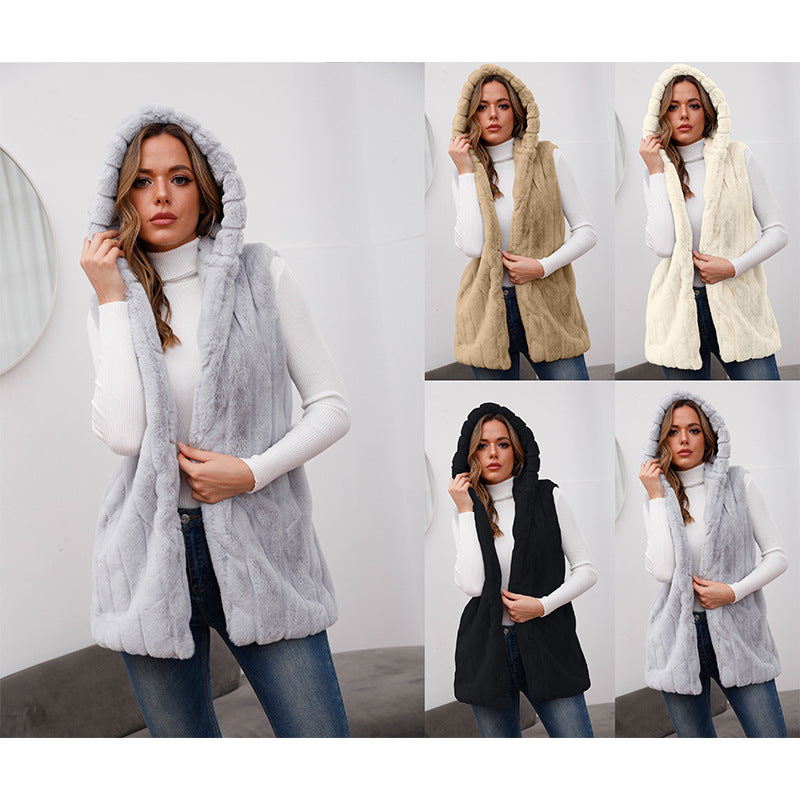 Ladies Elegant Hooded Faux Fur Vest Lune London