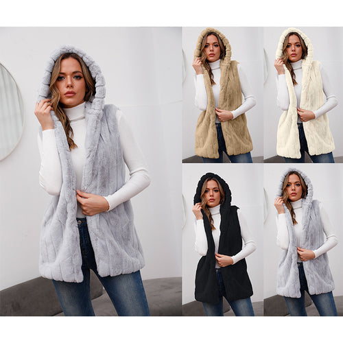 Ladies Elegant Hooded Faux Fur Vest Amarae