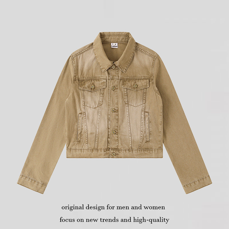 Women's Short Denim Jacket in Vintage Style with Button Placket, Chest Pockets and Fitted Cut Amarae