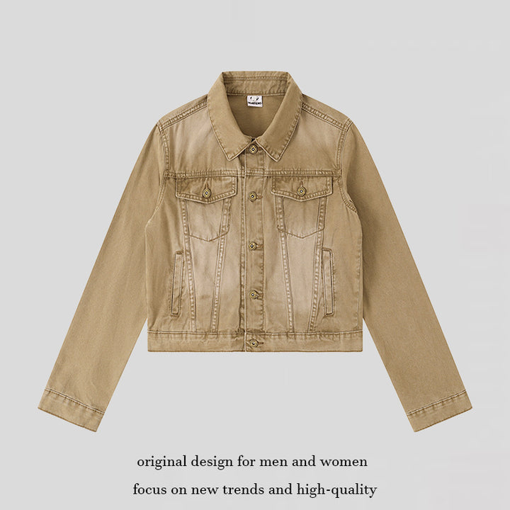 Women's Short Denim Jacket in Vintage Style with Button Placket, Chest Pockets and Fitted Cut Amarae