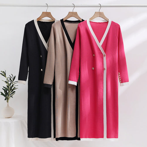 Elegant knitted coat for women with button details and V-neck Amarae