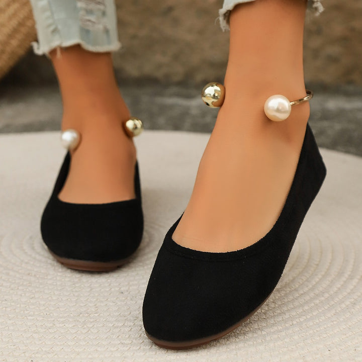 Ladies Elegant Ballerinas with elaborate pearl ornament and non-slip sole Lune London
