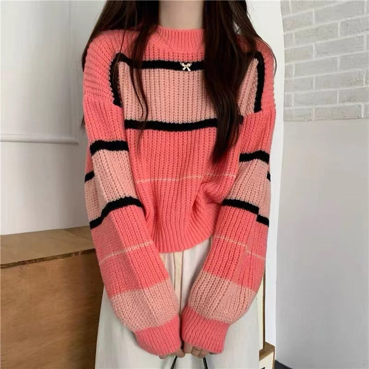 Thick knit sweater for women with colorful stripes and a casual fit Lune London
