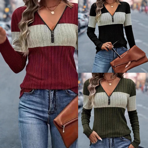 Women's long sleeve top with modern zipper and striped pattern Amarae