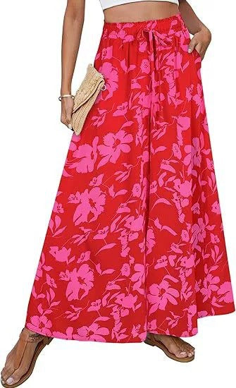 Lune London Women's Wide Leg Beach Pants with Floral Pattern