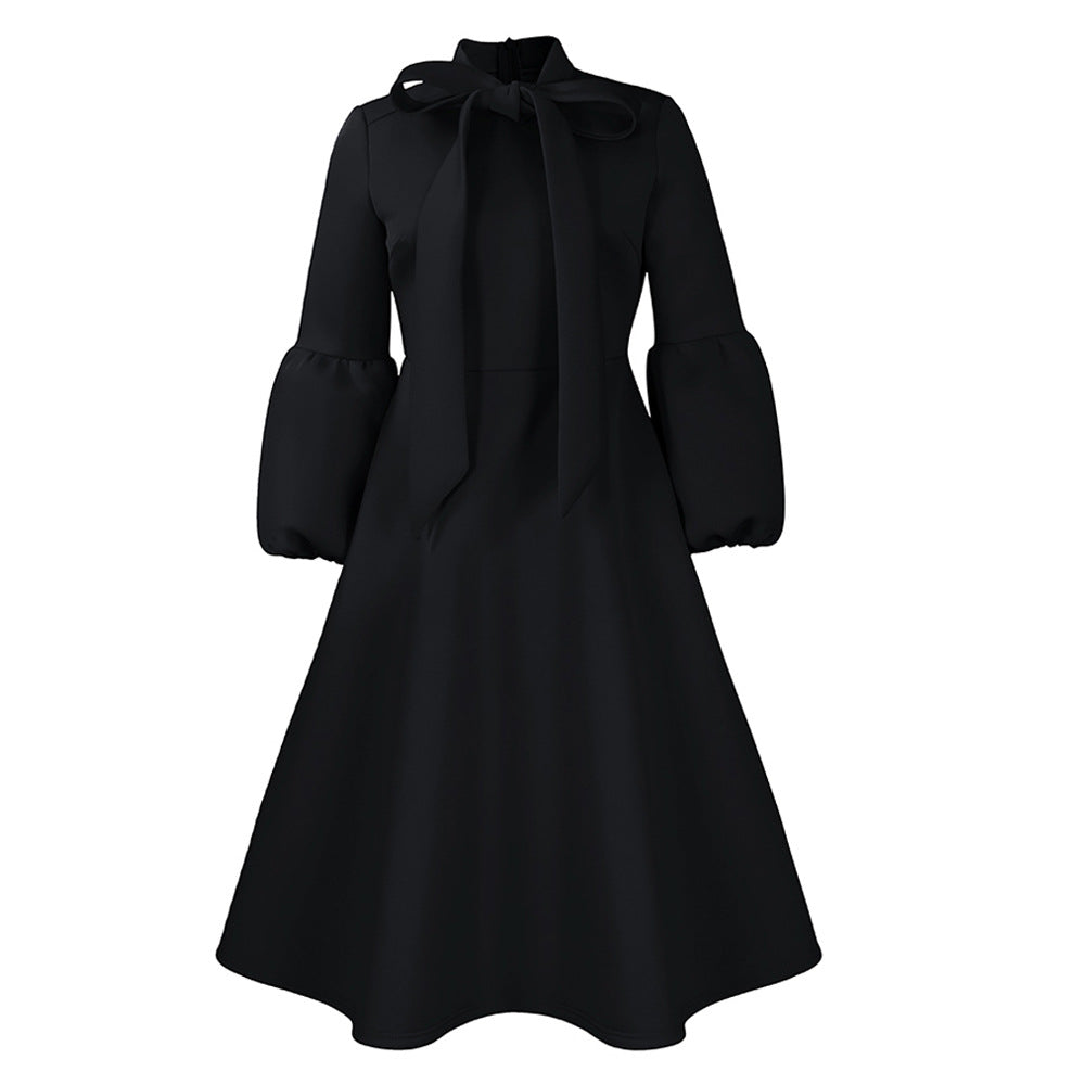 Midi dress for ladies with tie neck and voluminous sleeves Lune London