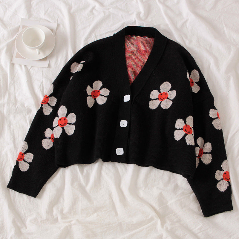 Cardigan chunky tricot femme avec motif floral et détails en bouton Chic & Stil