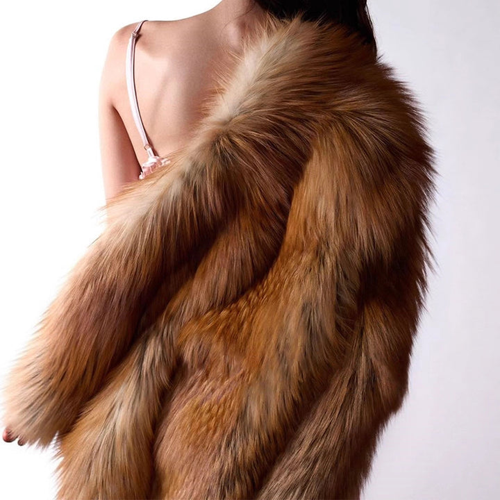Women's Short Plush Faux Fur Coat with Boxy Silhouette and Voluminous Shawl Collar Amarae