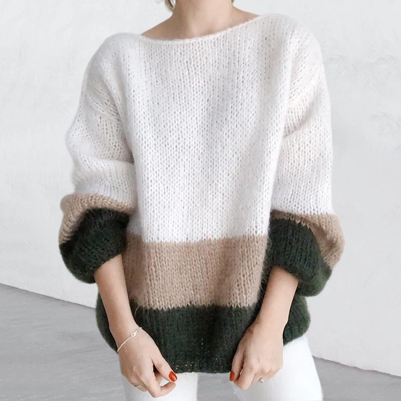 Coarse knit sweater for women with a modern block pattern and a relaxed fit Lune London
