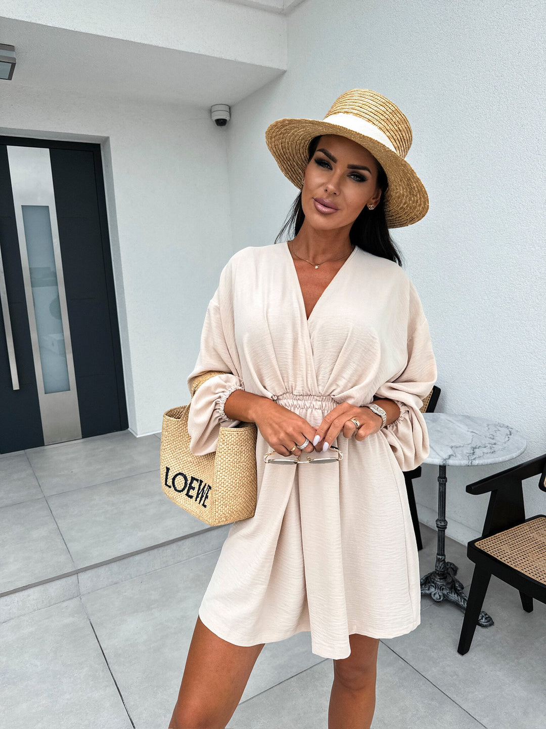 Elegant lady top wrapped with deep V neckline Lune London