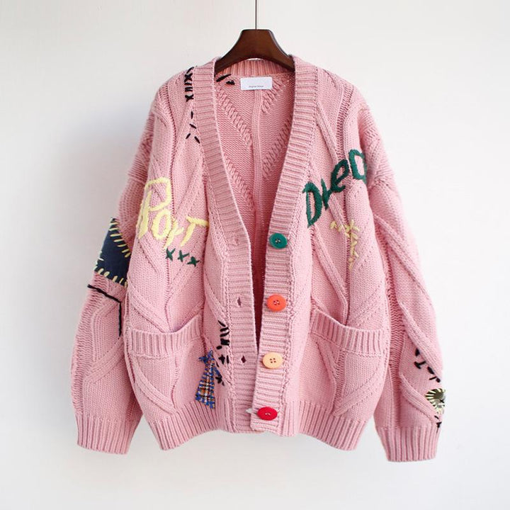 Women's knit jacket with colorful pattern and practical pockets Lune London