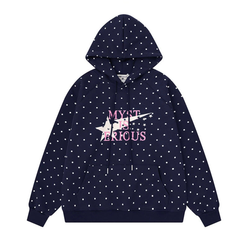 Women's oversized hoodie with allover polka dots, kangaroo pocket and star graphic Amarae