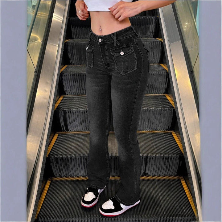 Women's High-Waisted Stretch Jeans with Light Flare and Decorative Pockets Amarae