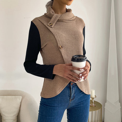 Knotted top for ladies in textured fabric and modern collar Amarae