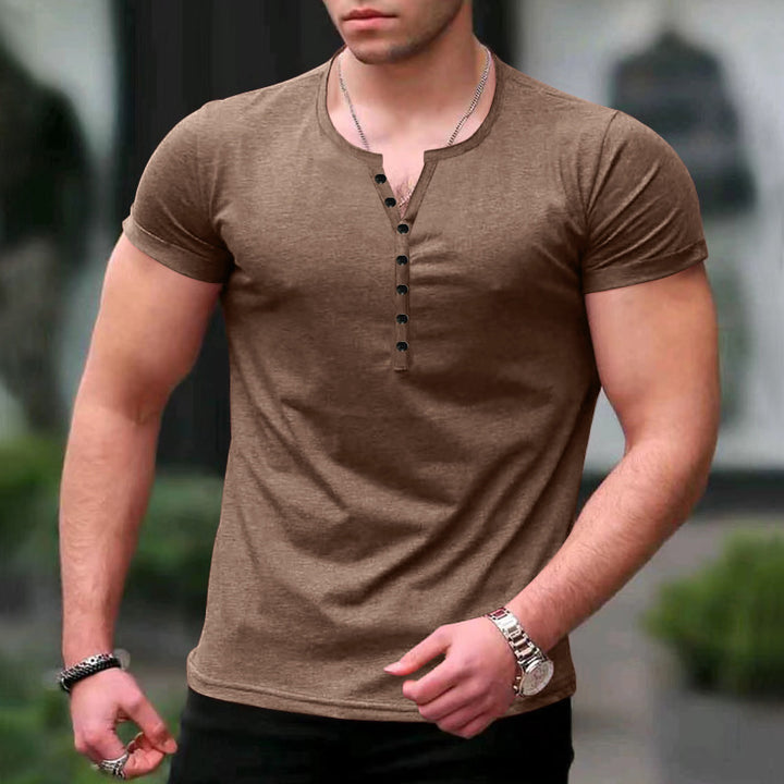 Men's Short Sleeve Henley Shirt with Button Placket and Fitted Cut Lune London