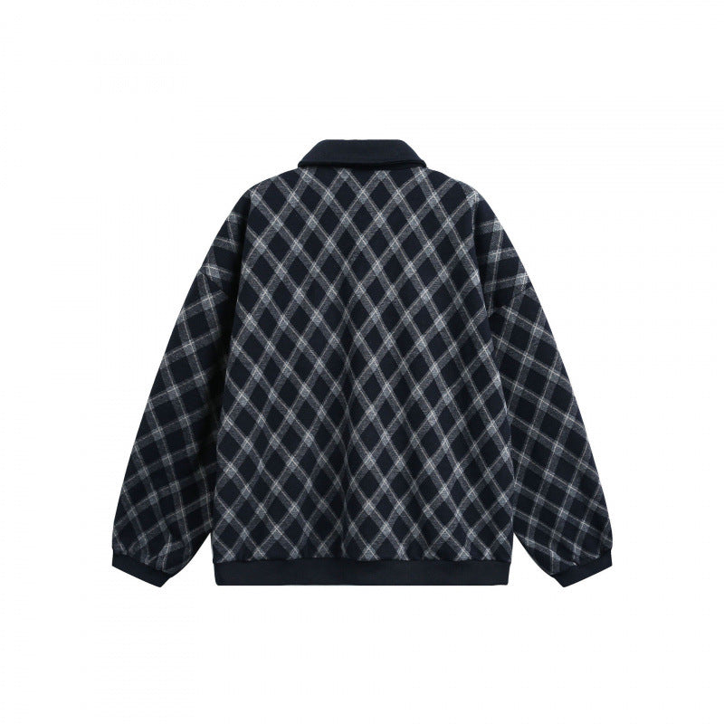 Unisex Oversize Polo-Halfzip-Pullover with Argyle Structure Amarae