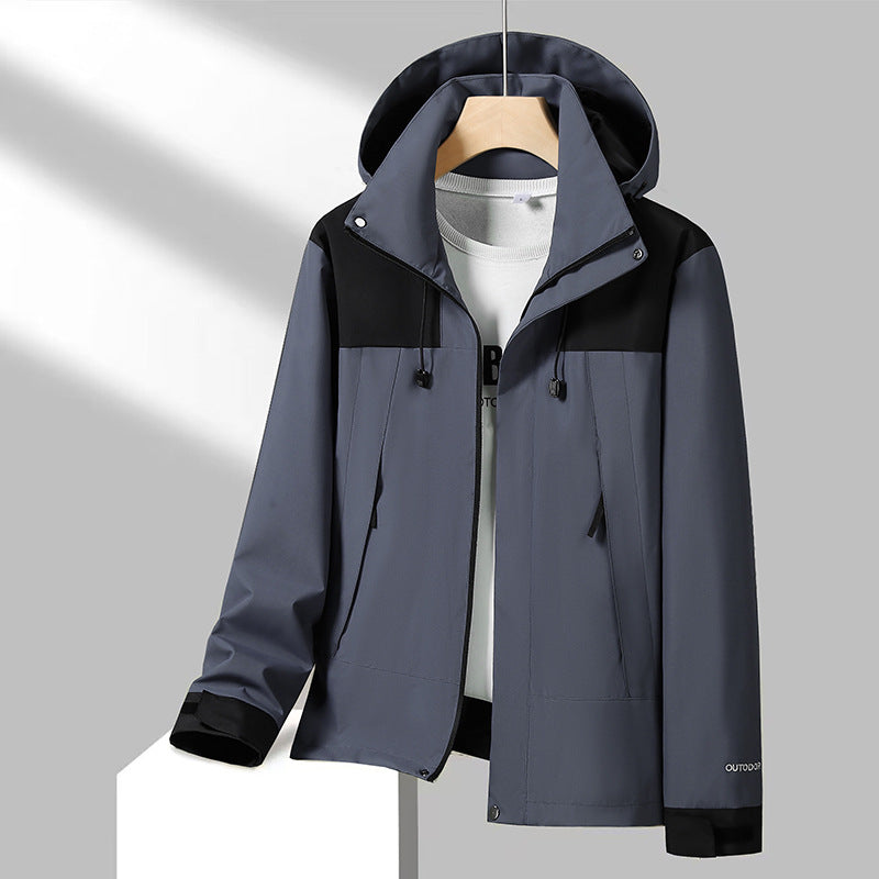 Men's Lightweight Softshell Jacket with Contrast Shoulder, Adjustable Hood and Water-Repellent Membrane Amarae
