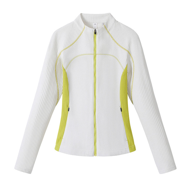 Women waffle structure functional jacket with full zip, stand-up collar and contrast side inserts Amarae
