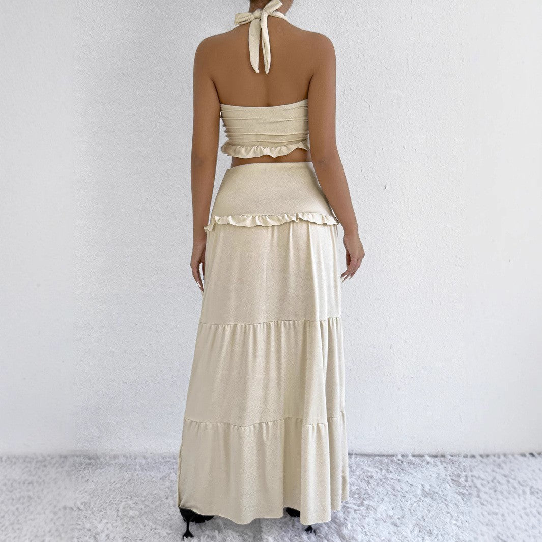 Women’s Maxi Skirt with Crop Top Design and Ruffle Details Lune London