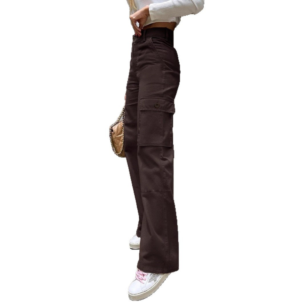 Women's High-Waist Utility Cargo Pants with Wide Leg and Knee Panels Amarae