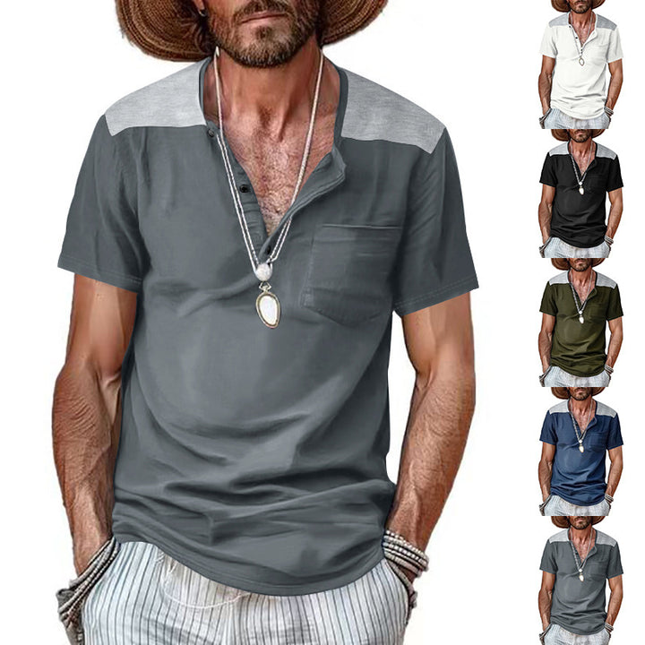 Men's short sleeve Henley t-shirt with textured design and practical chest pocket Lune London