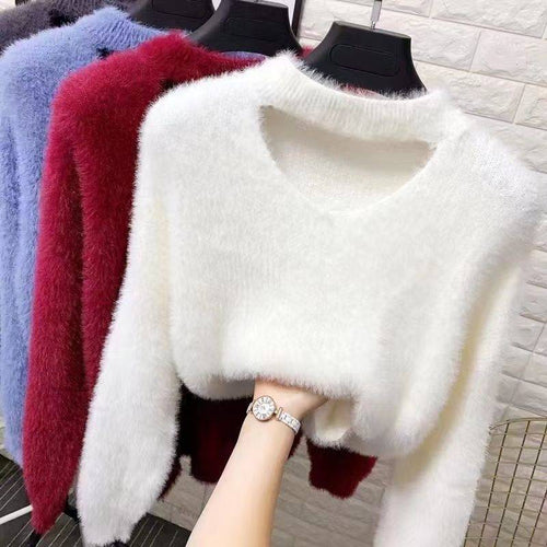 V-neck sweater with high collar for women soft Amarae
