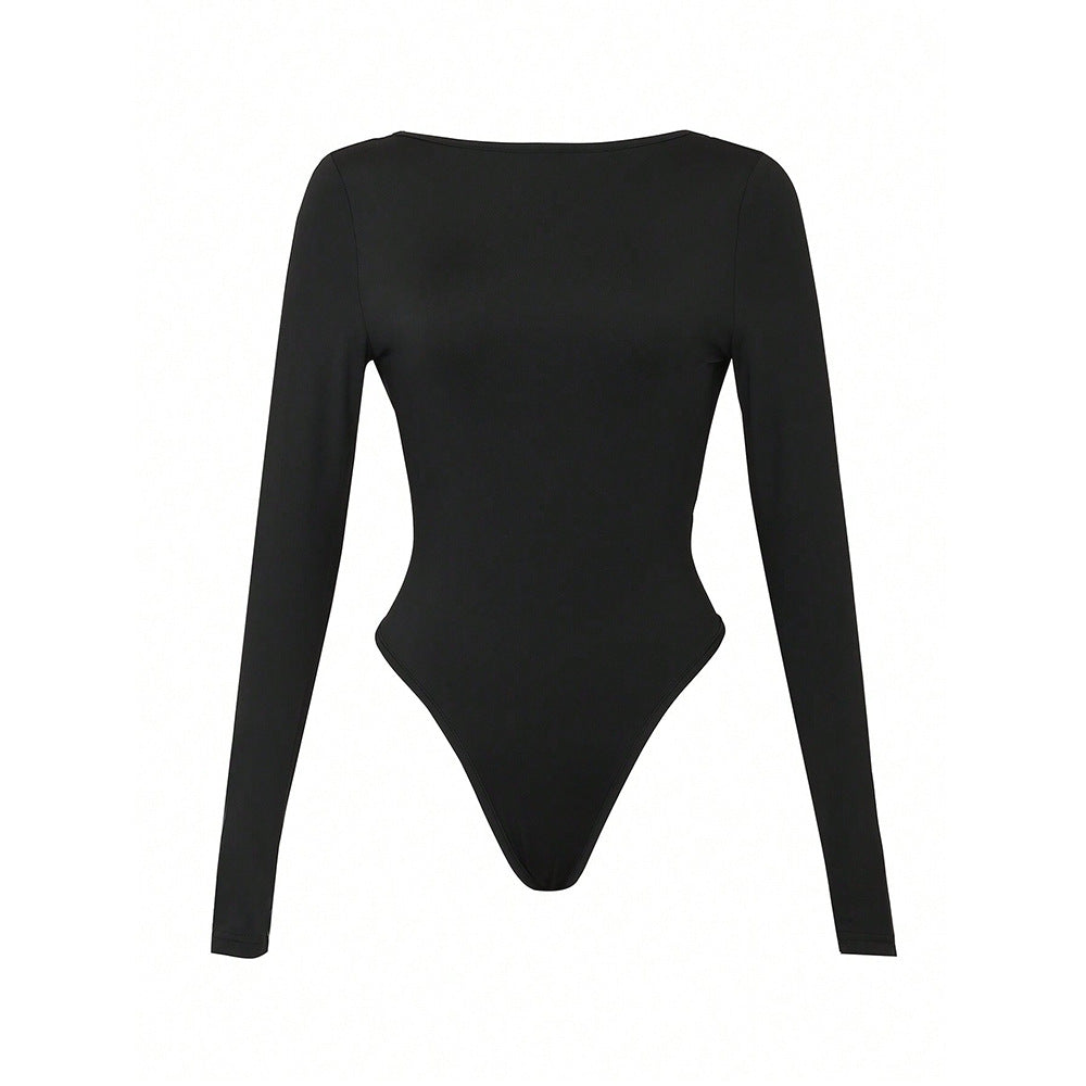 Chemise ajustée pour femmes à manches longues avec un col rond et un stretch à la mode Chic & Stil