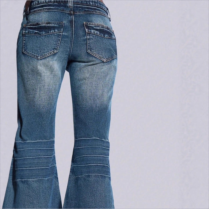 Women's High-Waisted Vintage Flared Jeans in Seventies Style with Horizontal Ribbed Look and Extra Wide Flare Amarae