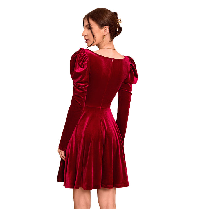 Elegant Velvet Mini Dress for Women with Puff Sleeve Details and Chic V Neck Chic & Style