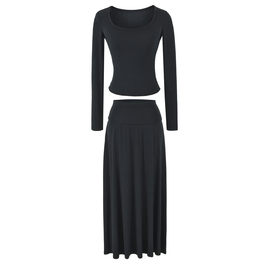 Women's two-piece lounge set made of stretch modal with fitted long-sleeve top and maxi skirt Amarae