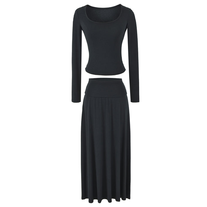 Women's two-piece lounge set made of stretch modal with fitted long-sleeve top and maxi skirt Amarae