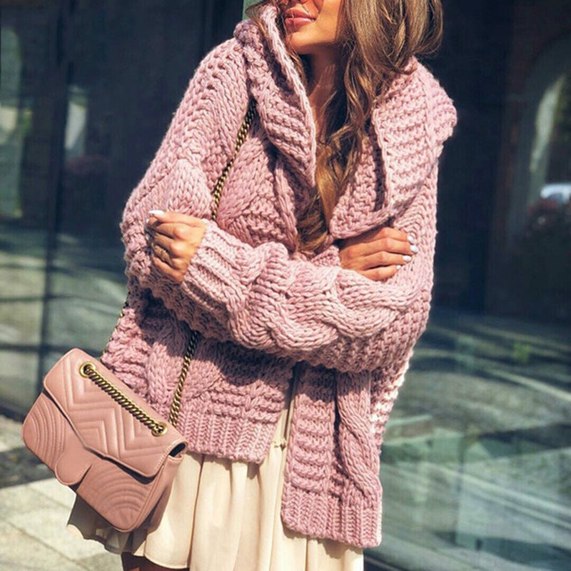 Oversized chunky knit jacket for women with voluminous sleeves Lune London