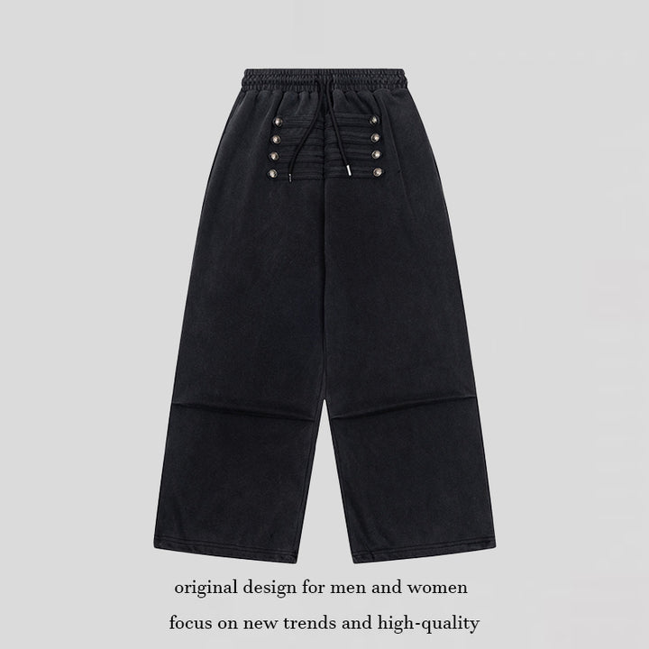 Women's Wide Culotte Pants with High Elastic Waistband, Drawstring, and Decorative Button Placket Amarae