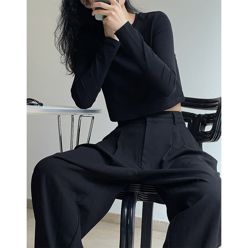 Women's Cropped Basic Long Sleeve with slim fit and round neck