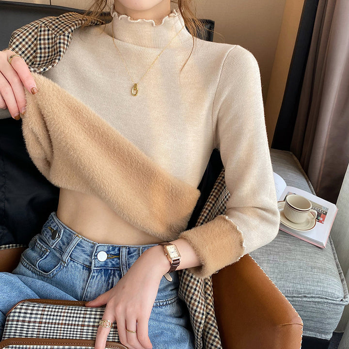 Pull court femme avec col roulé et détails à volants Chic & Stil