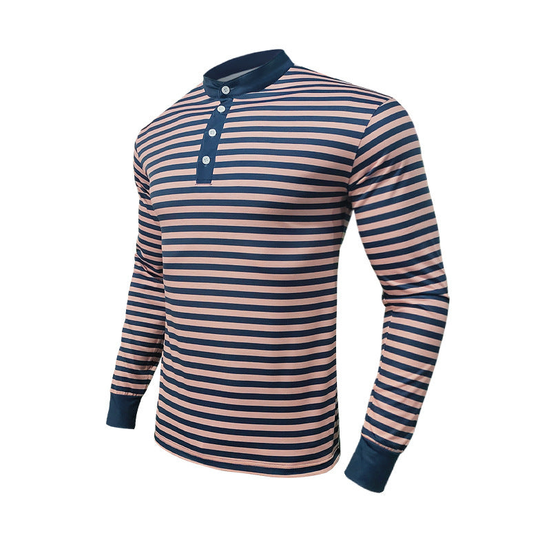 Men's long sleeve Henley shirt with a modern striped design and handy buttons Lune London