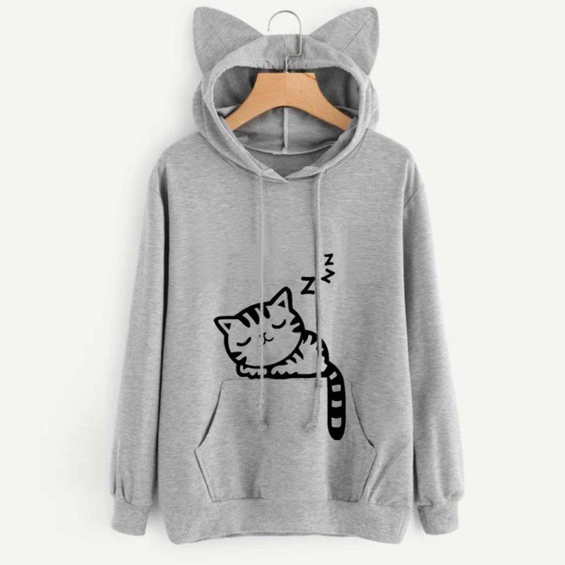 Women’s hoodie with cat ears and cute print Lune London