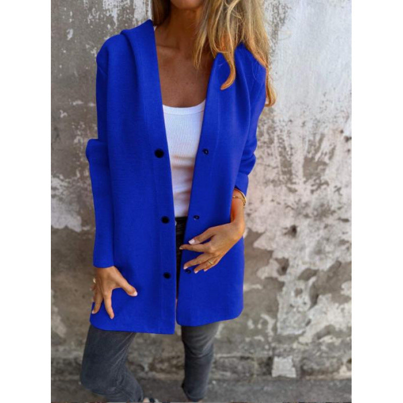 Women's Midi Length Oversized Coat made of Wool Blend with Clear Button Placket and Minimalist Lapels Amarae