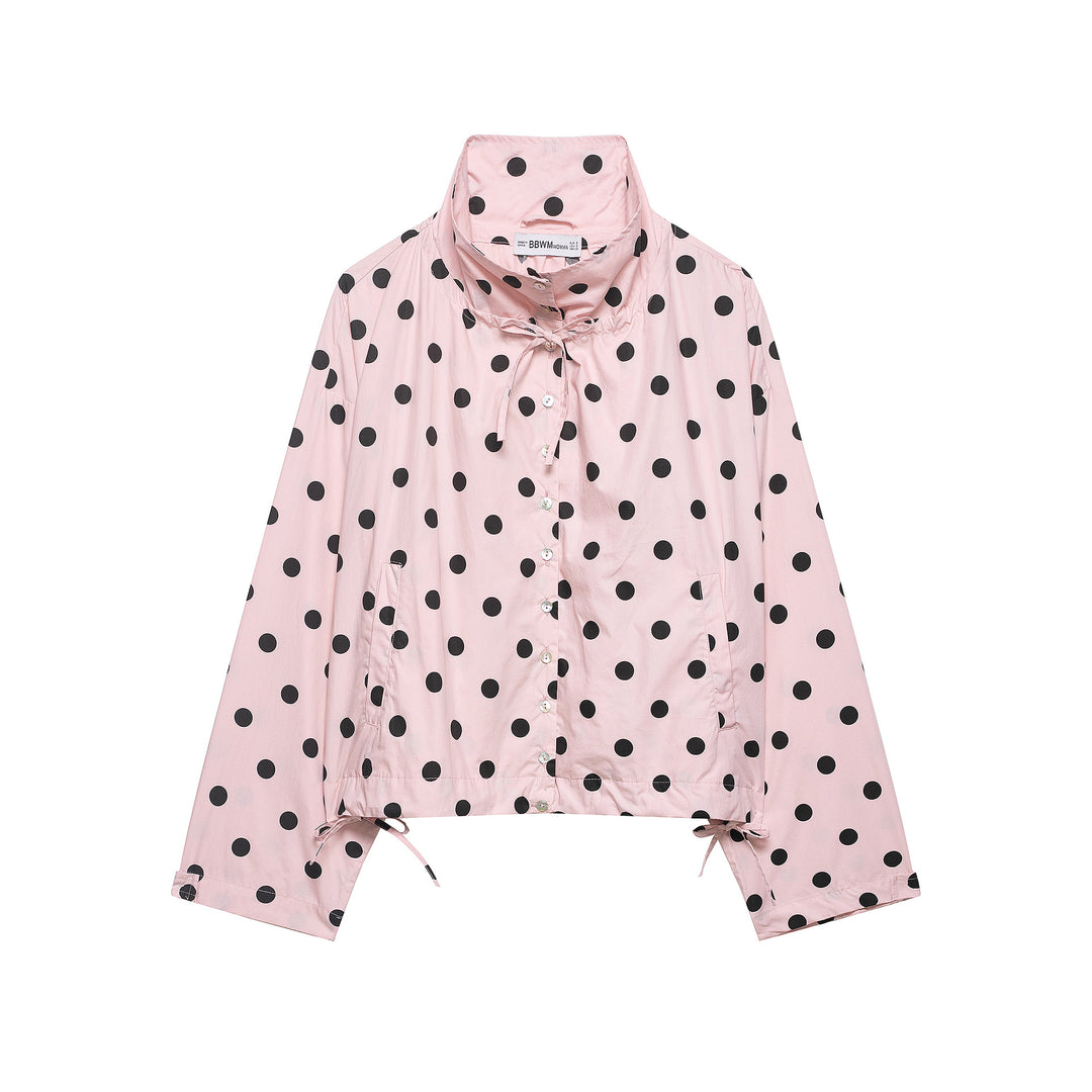 Women's lightweight blouse in polka dot design with stand-up collar, drawstring hem and button placket Amarae
