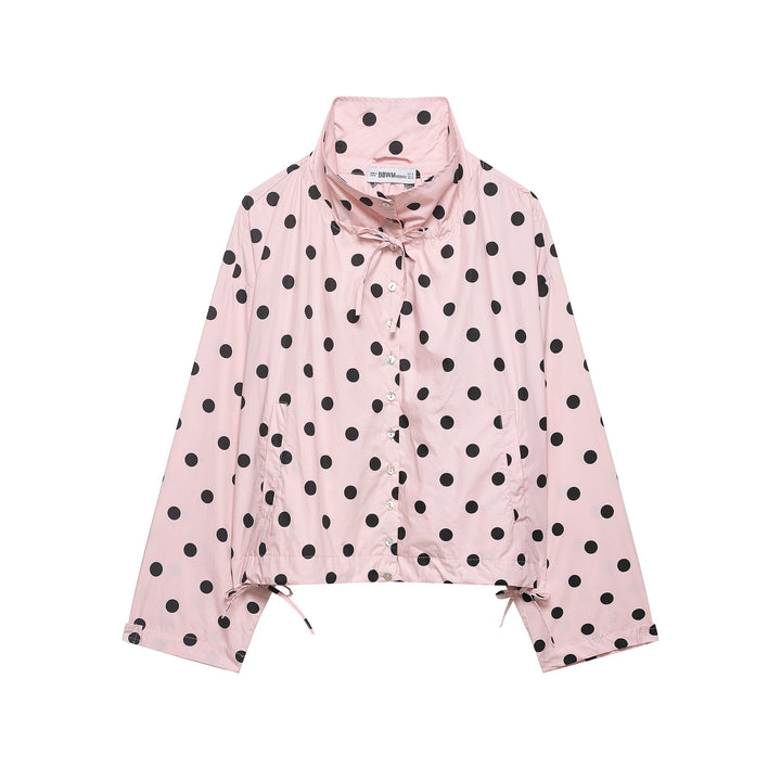 Women's lightweight blouse in polka dot design with stand-up collar, drawstring hem and button placket Amarae