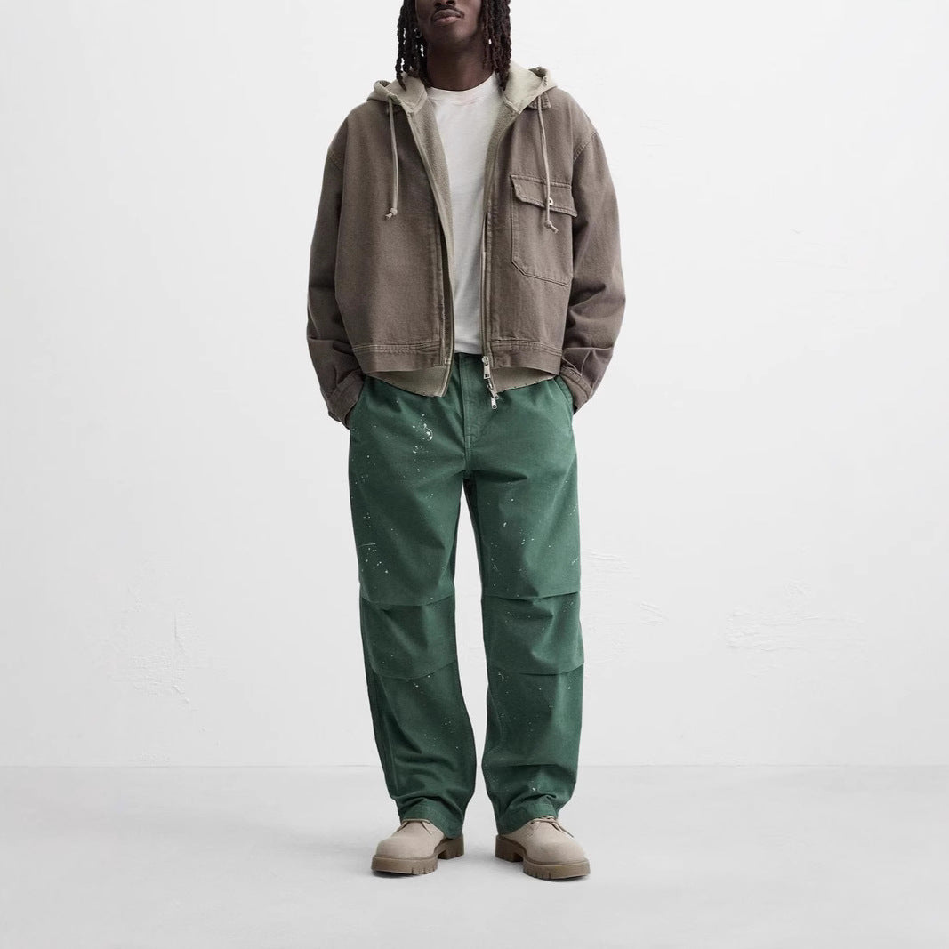 Men's short canvas jacket with crocheted contrast collar Amarae